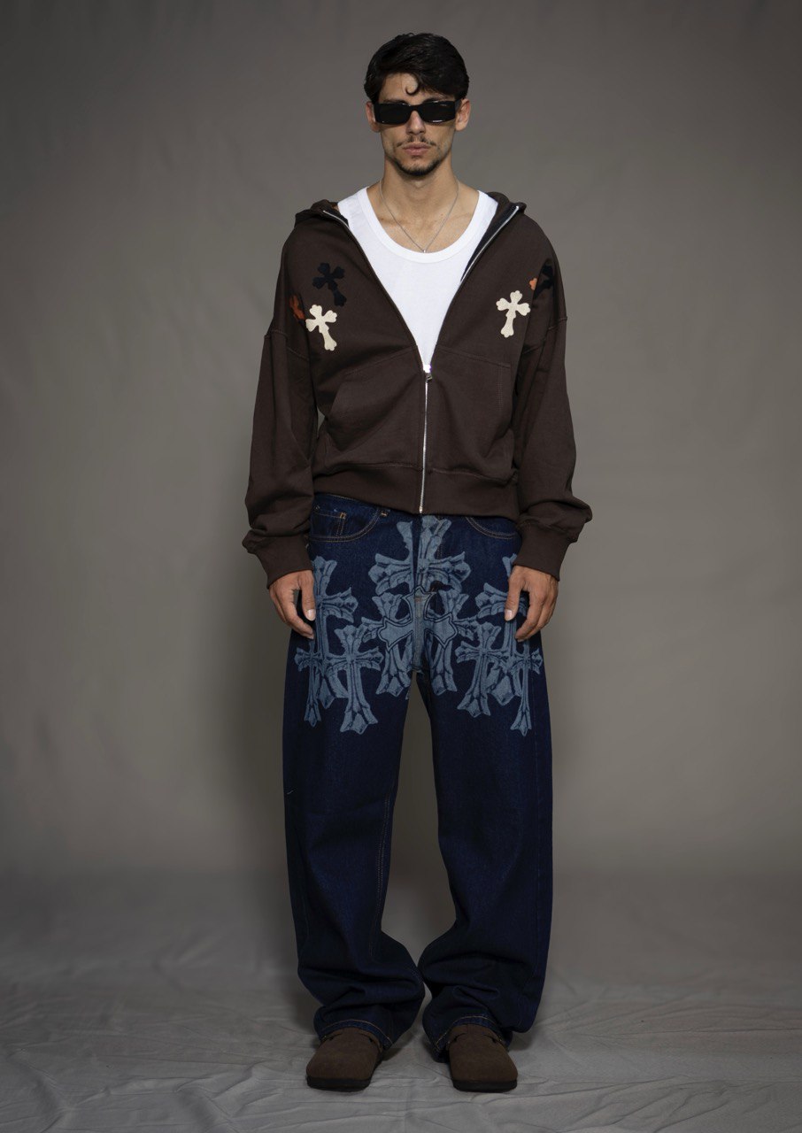 Felpa BOXY zip &quot;CROSSES&quot;